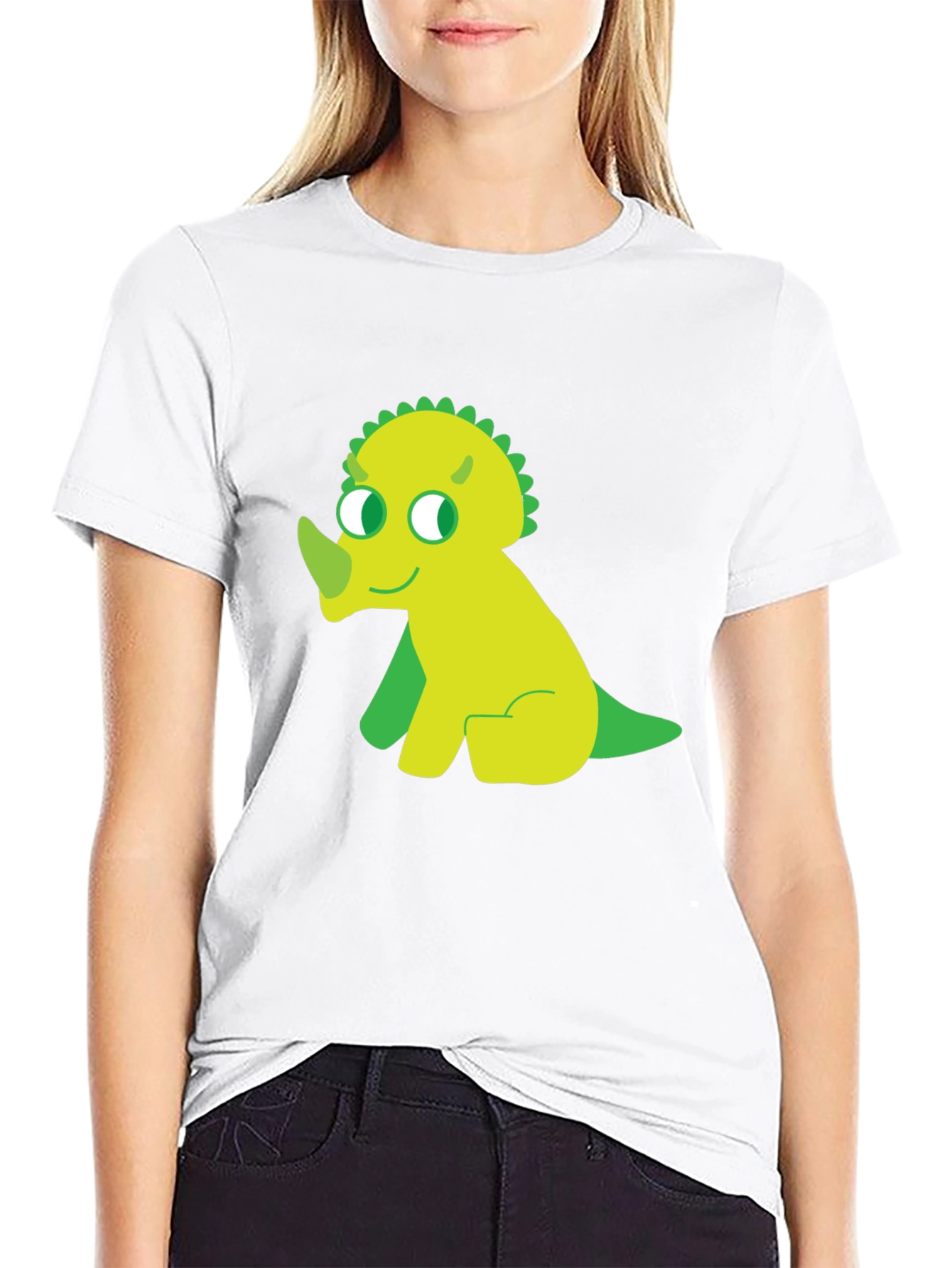 Cute Dino Graphic Tee - Black Cotton T-Shirt