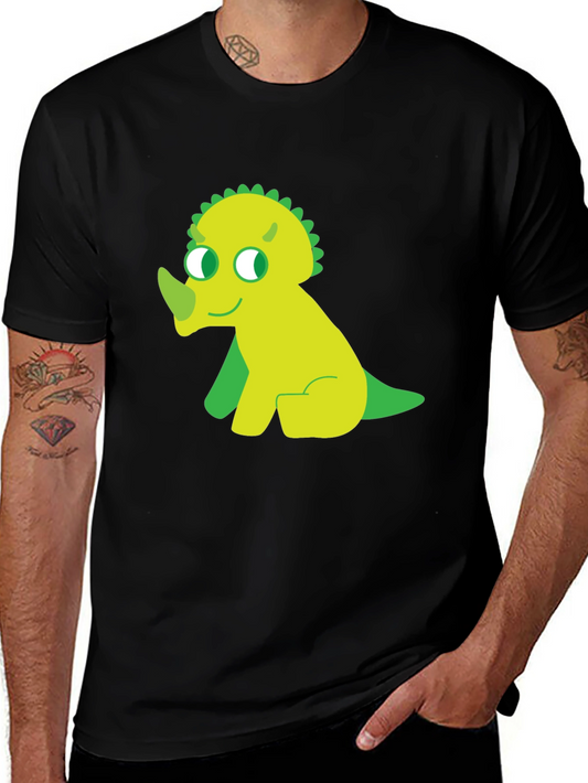Cute Dino Graphic Tee - Black Cotton T-Shirt