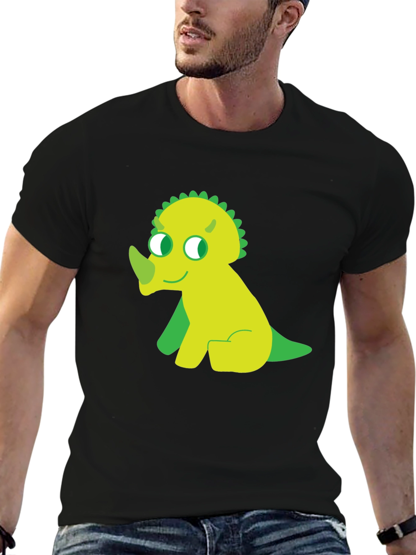Cute Dino Graphic Tee - Black Cotton T-Shirt