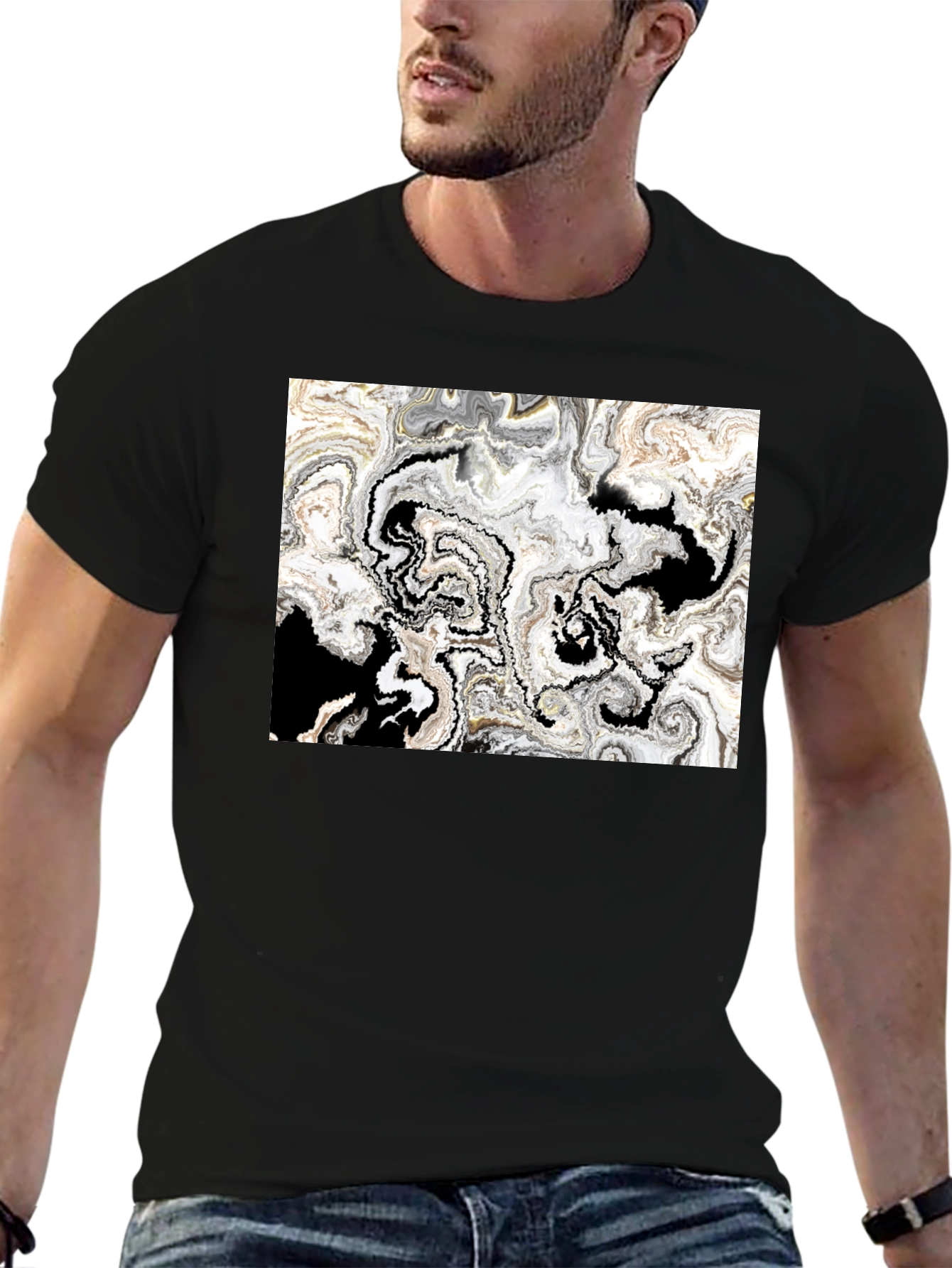 Abstract Art Graphic Tee - Black Cotton T-Shirt