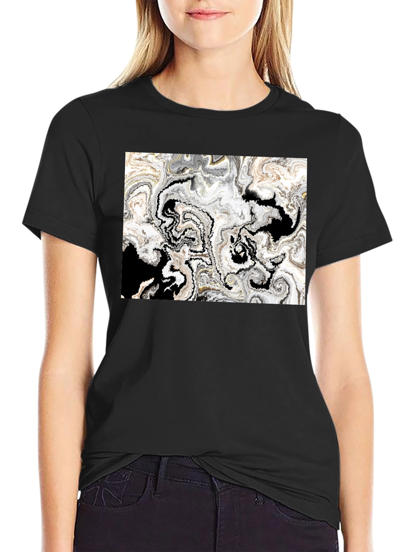 Abstract Art Graphic Tee - Black Cotton T-Shirt