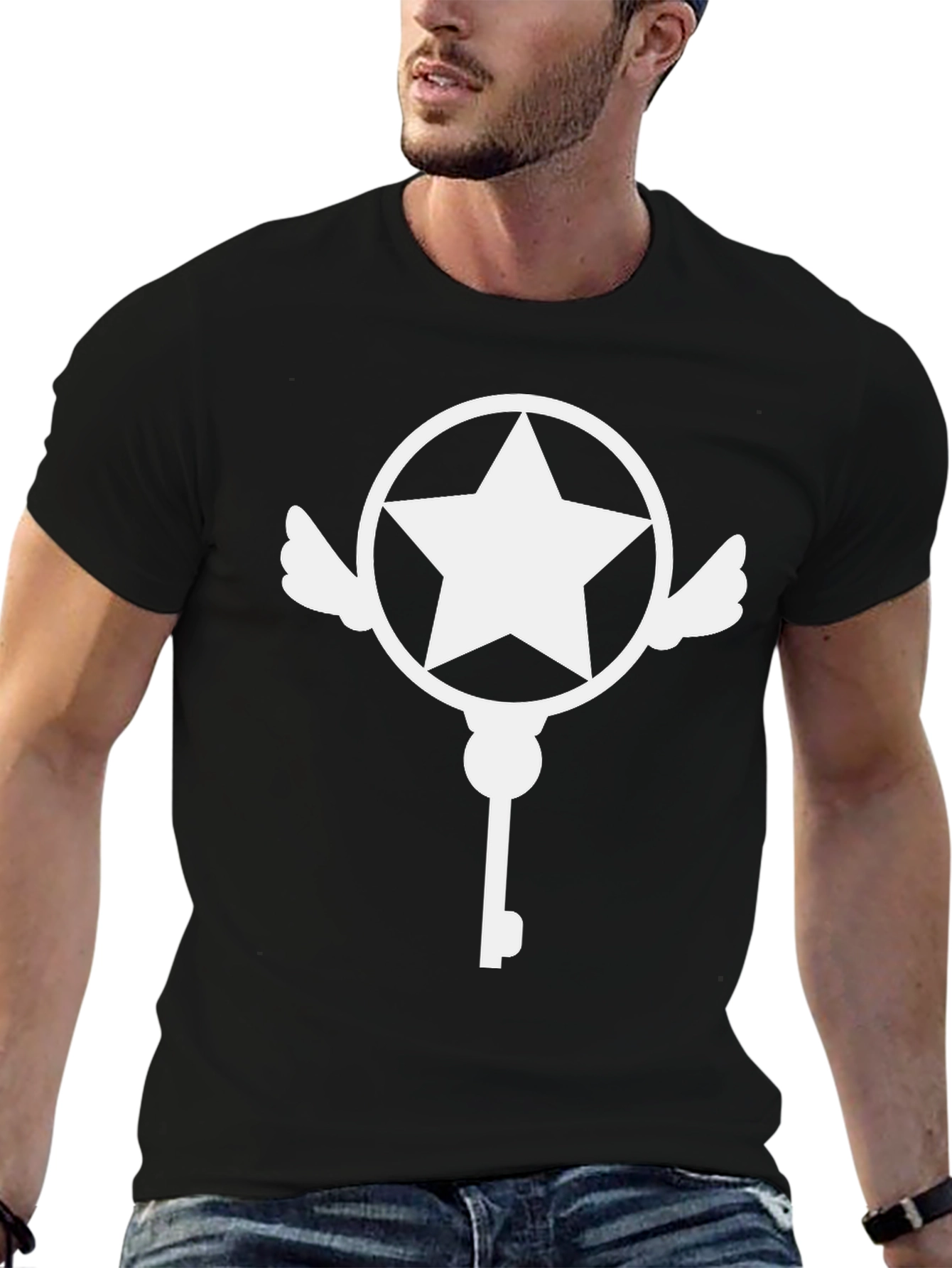 Star Key Graphic Tee - Stylish Black T-Shirt