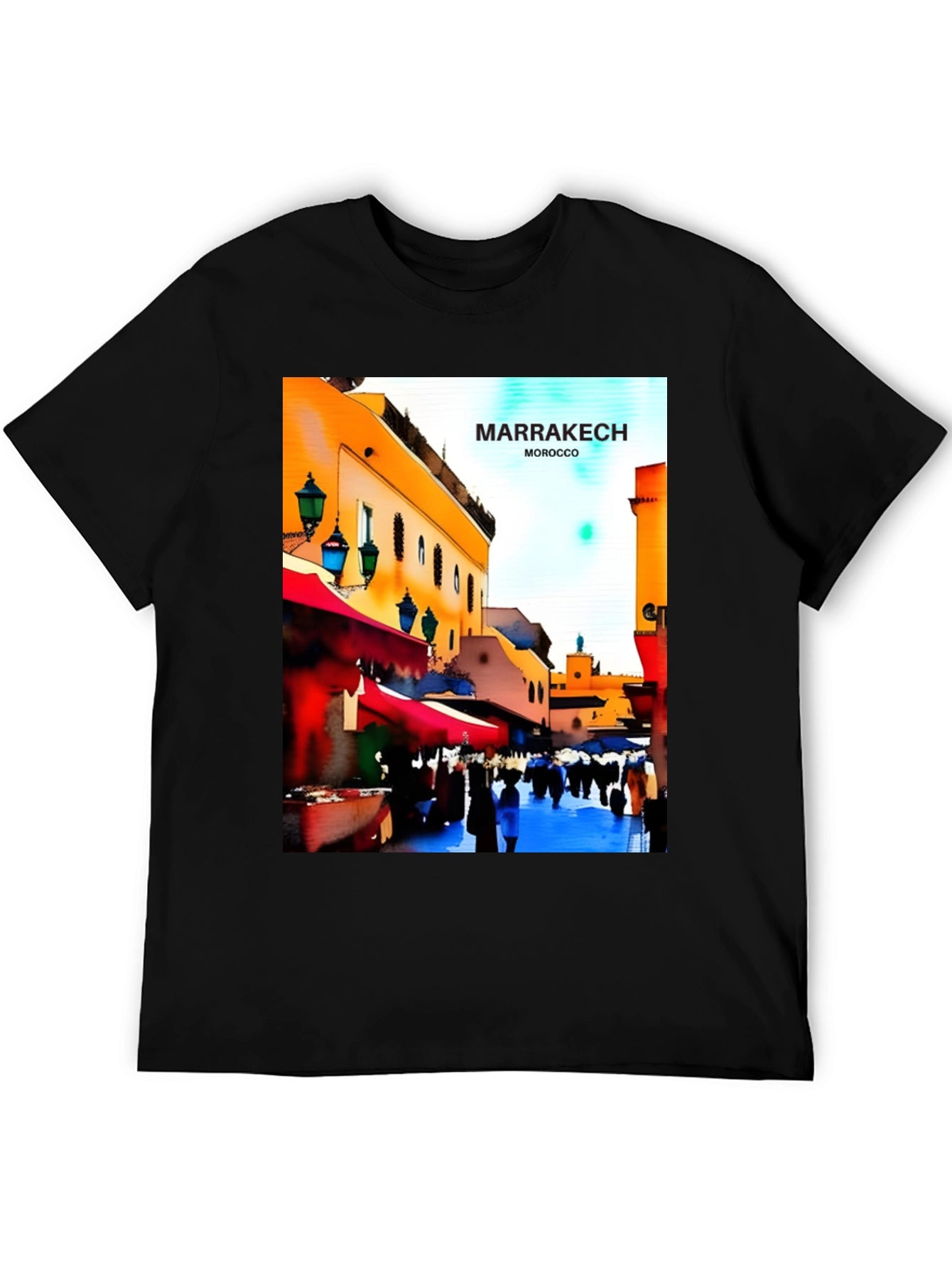 Marrakech Morocco T-Shirt - Vibrant Street Scene Design