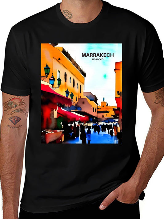 Marrakech Morocco T-Shirt - Vibrant Street Scene Design