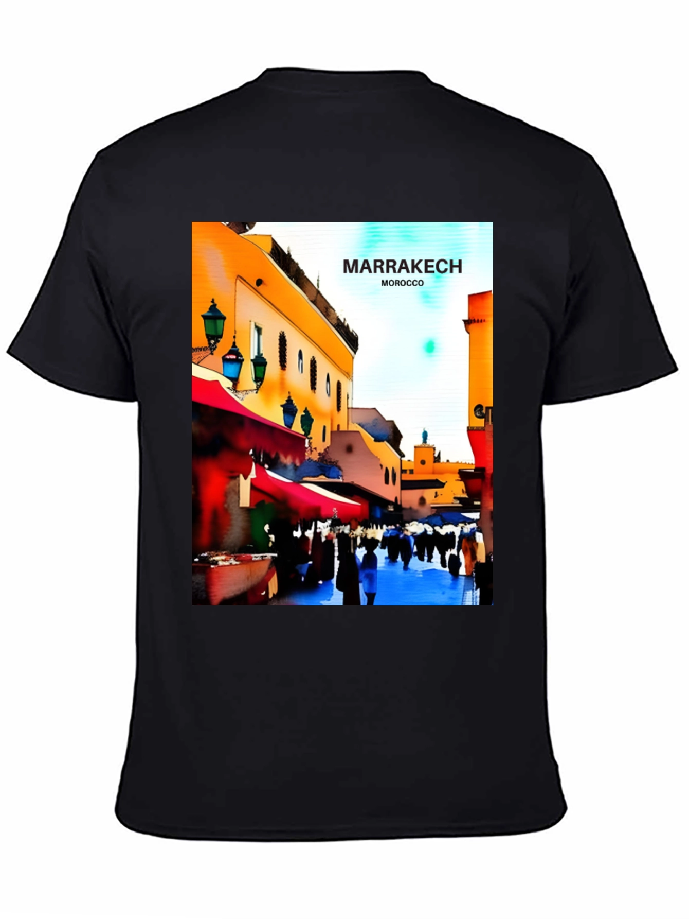 Marrakech Morocco T-Shirt - Vibrant Street Scene Design