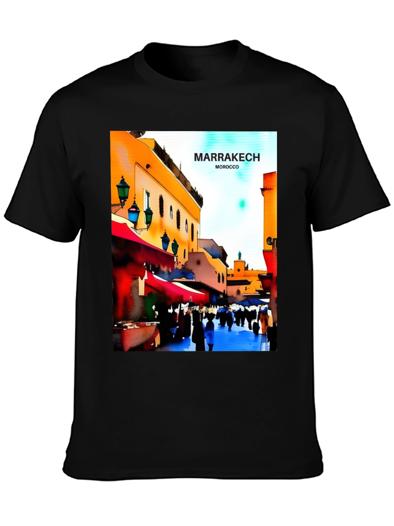 Marrakech Morocco T-Shirt - Vibrant Street Scene Design