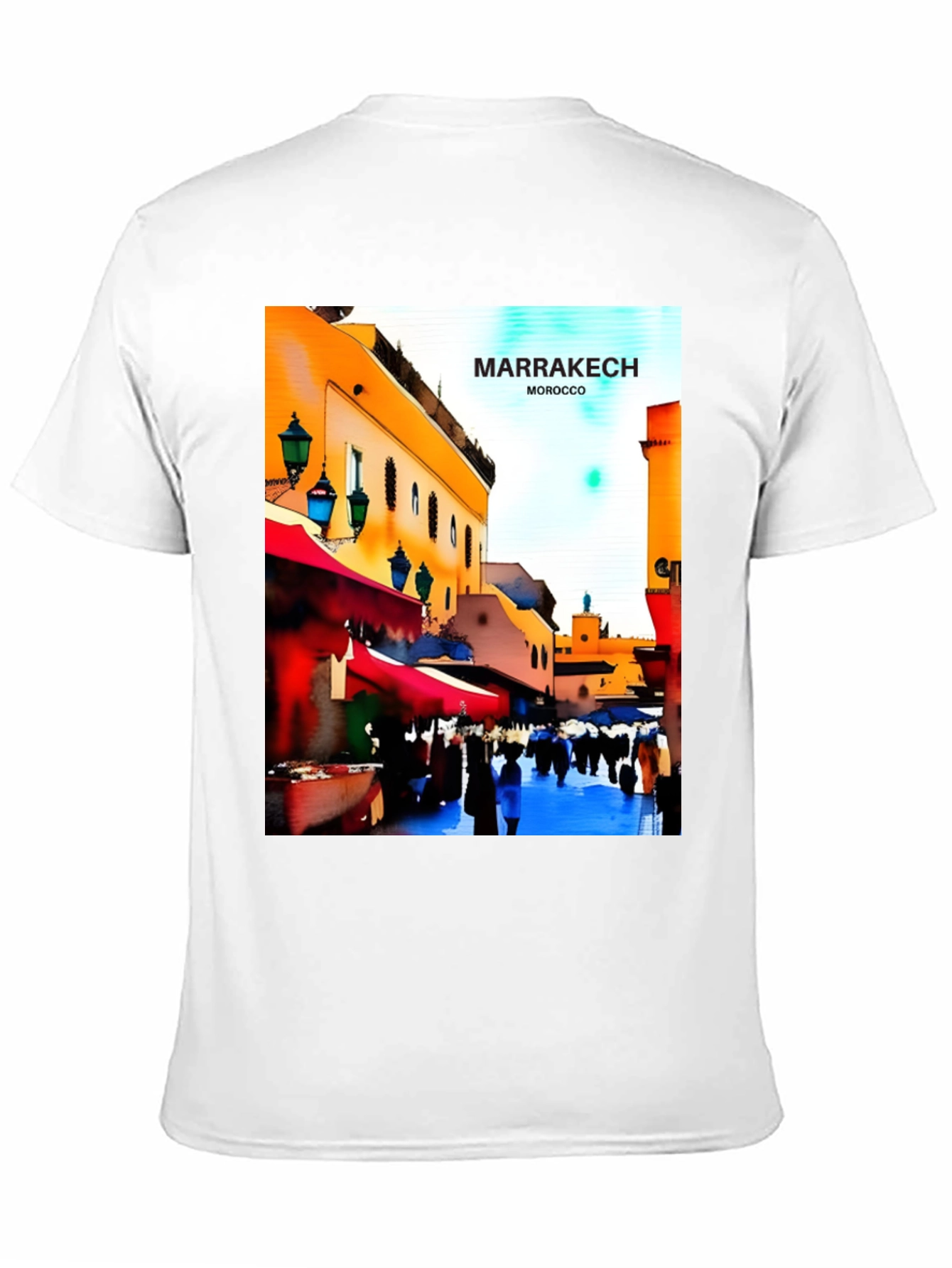 Marrakech Morocco T-Shirt - Vibrant Street Scene Design