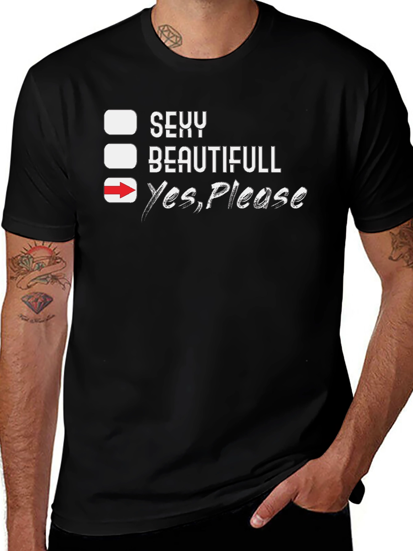 Funny Yes Please Graphic Tee - Black