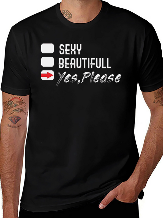 Funny Yes Please Graphic Tee - Black