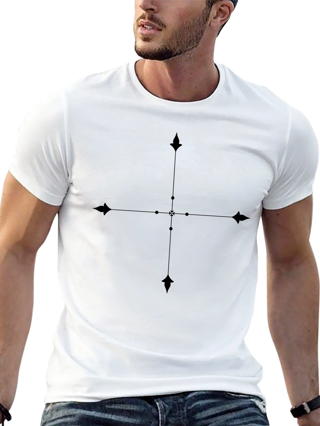 Mens Black T-Shirt with Geometric Cross Design