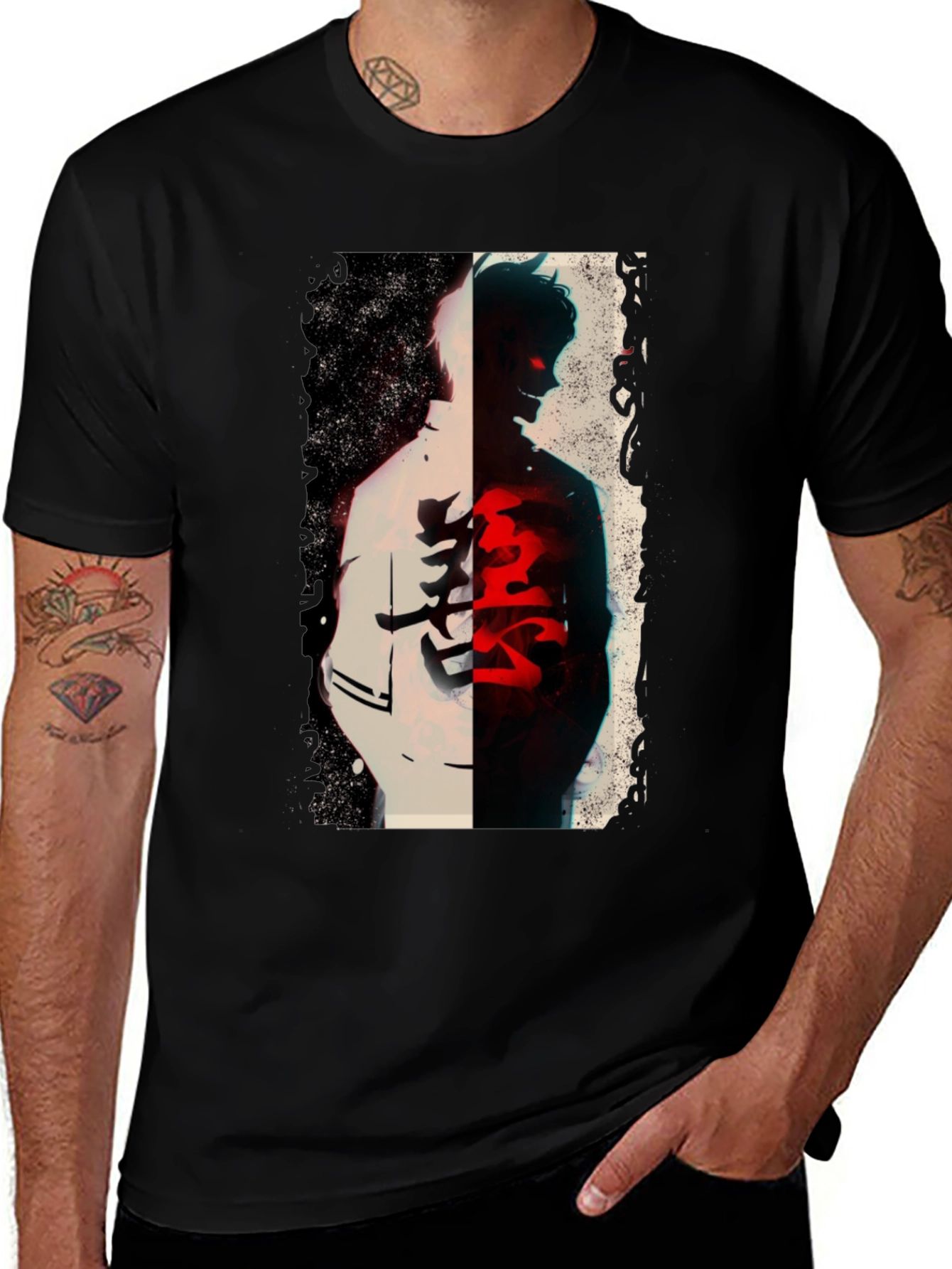 Anime Graphic Print Black T-Shirt