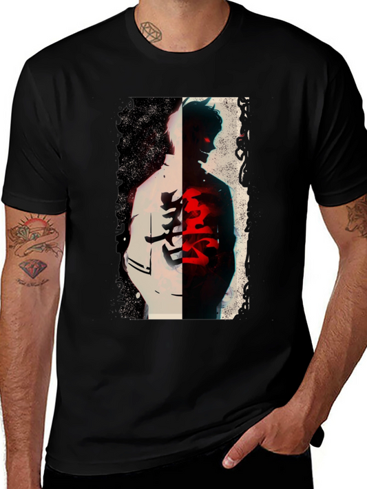 Anime Graphic Print Black T-Shirt