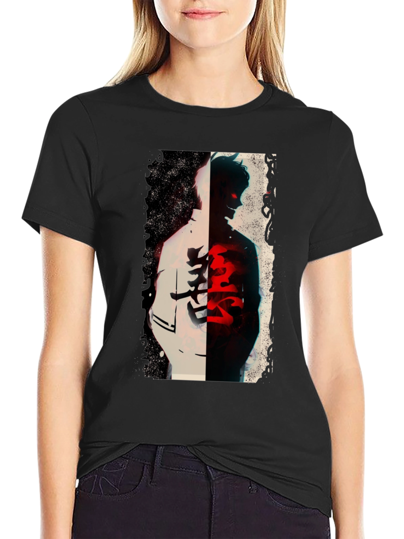 Anime Graphic Print Black T-Shirt