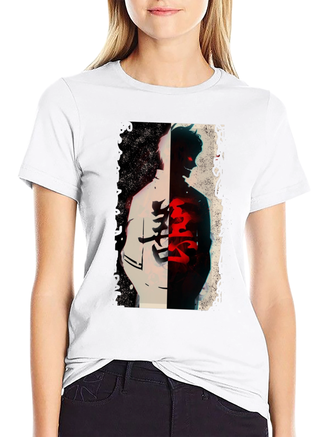 Anime Graphic Print Black T-Shirt