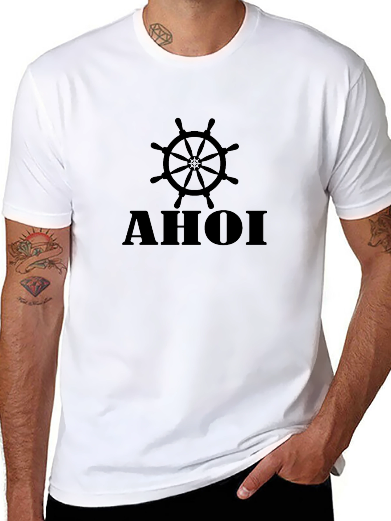 AHOI Nautical Wheel Black T-Shirt