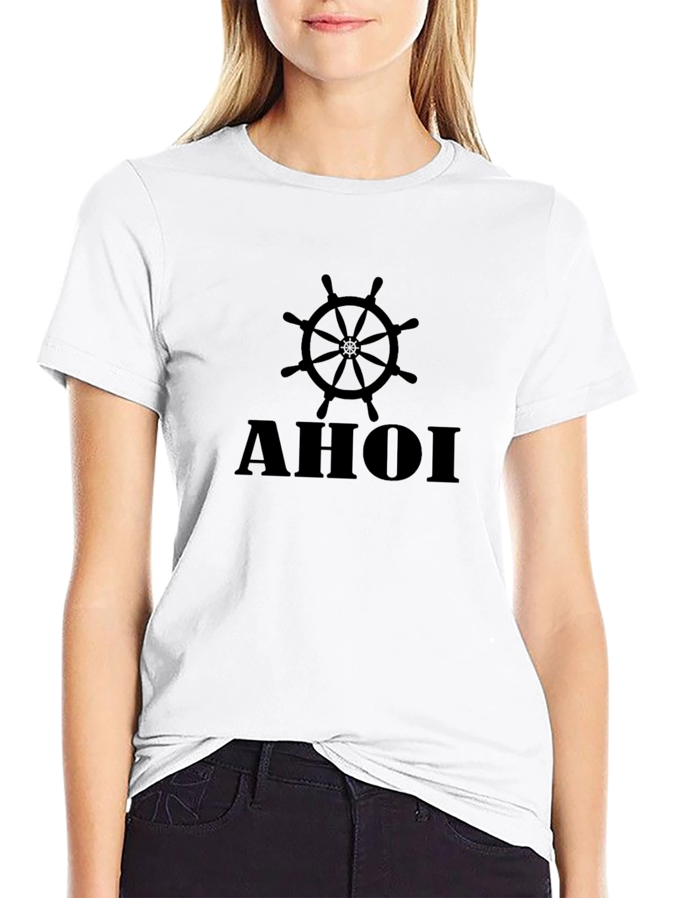 AHOI Nautical Wheel Black T-Shirt