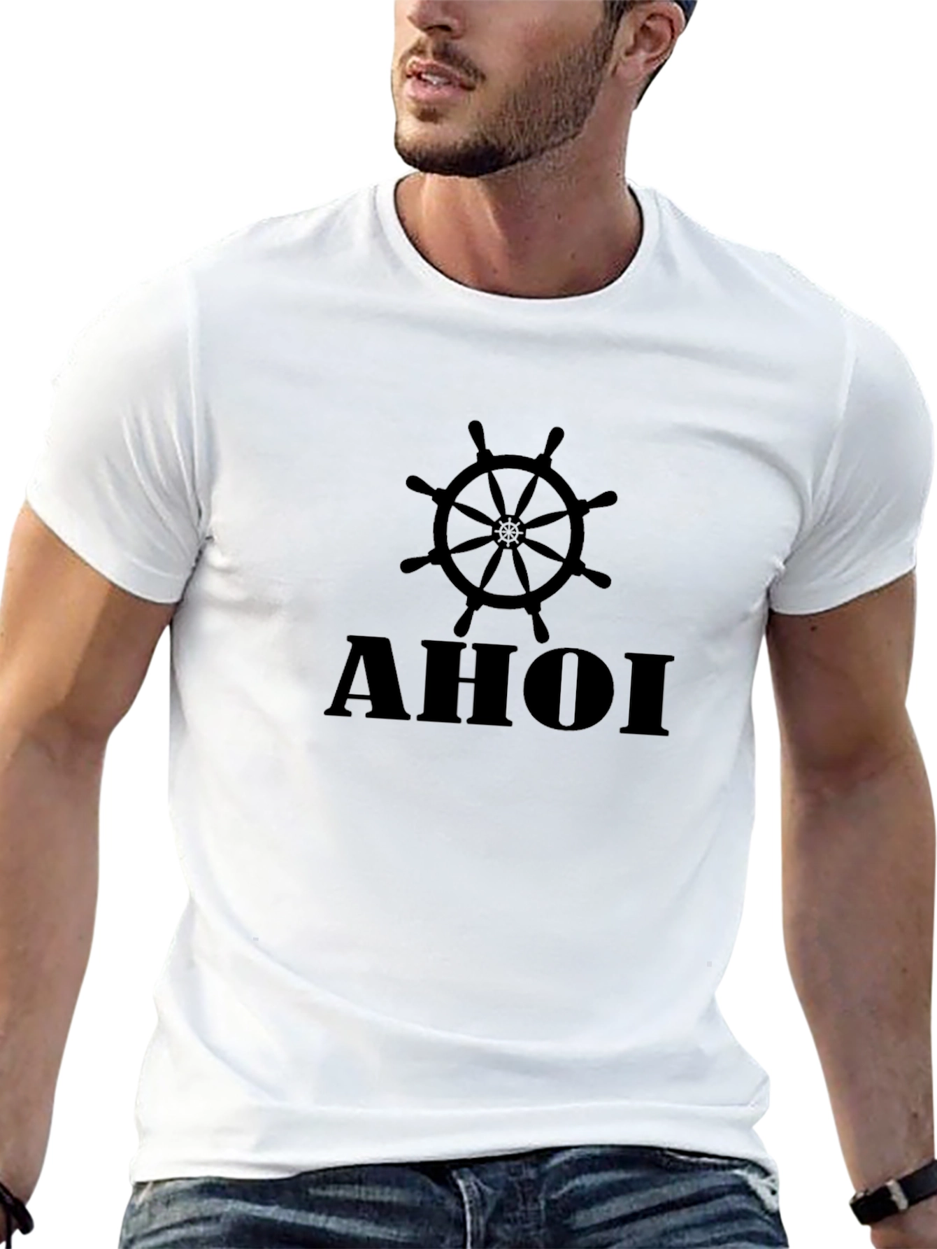 AHOI Nautical Wheel Black T-Shirt