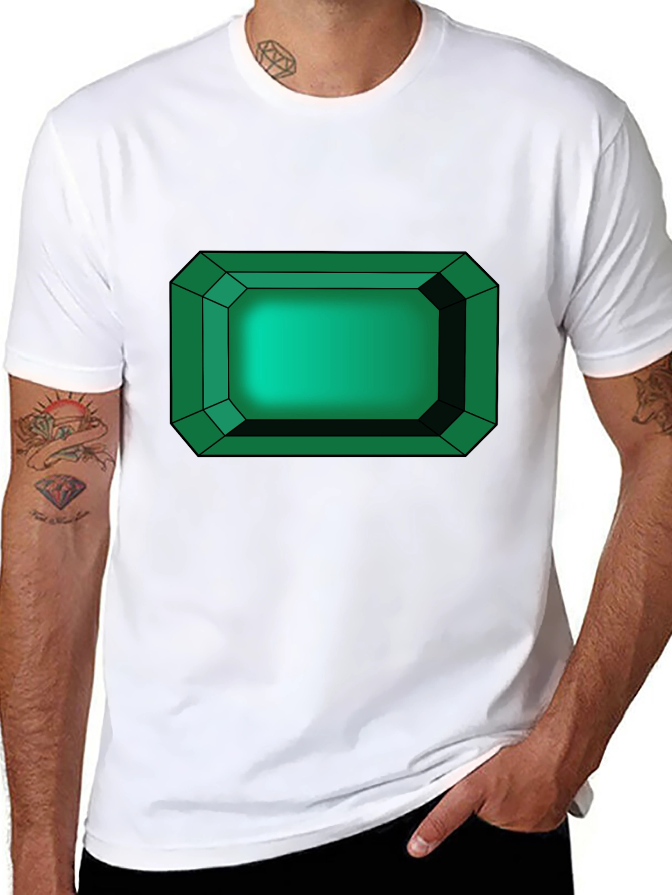 Emerald Gemstone Graphic Tee - Black Cotton T-Shirt