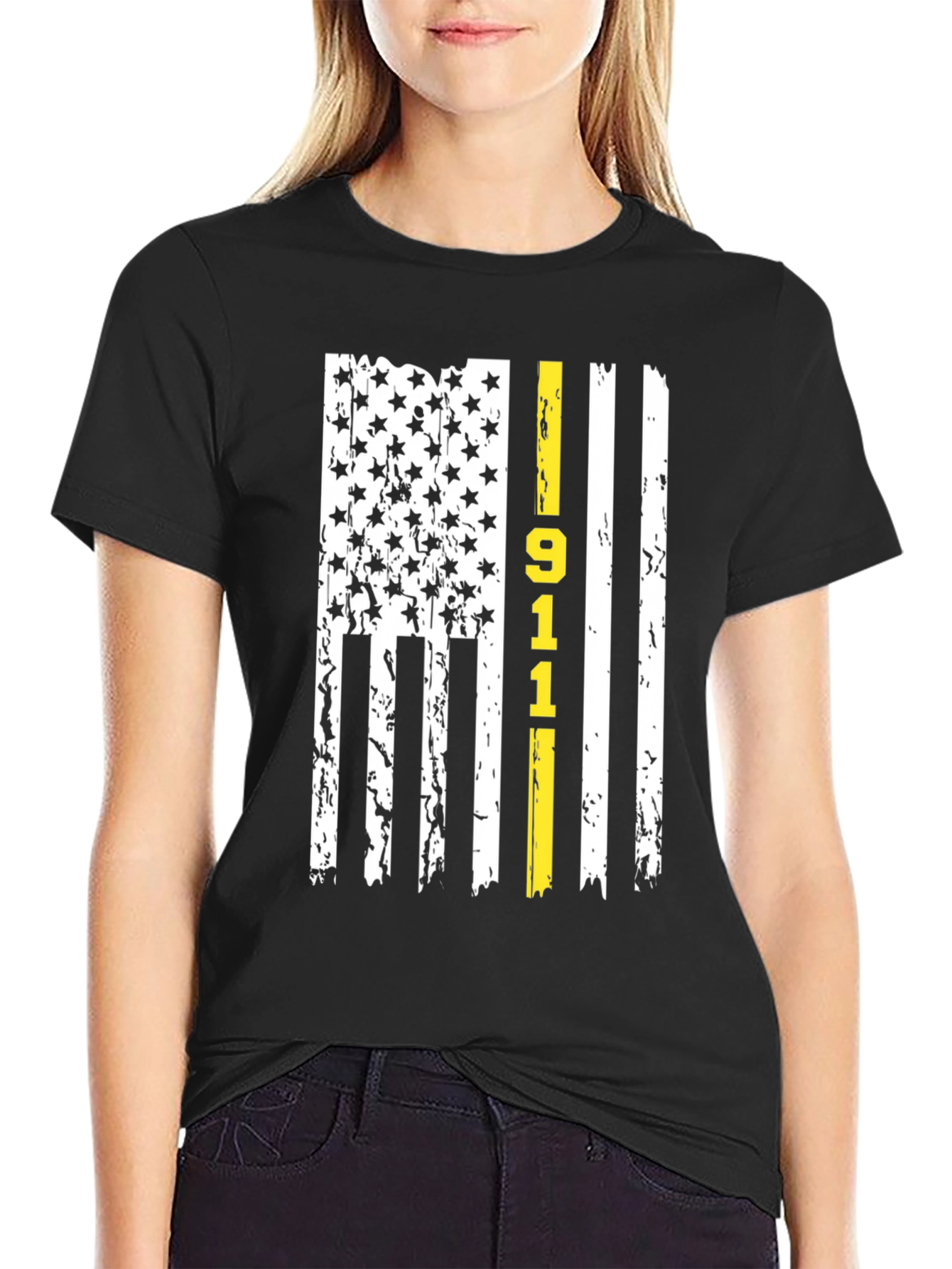 911 Dispatcher Thin Yellow Line American Flag T-Shirt