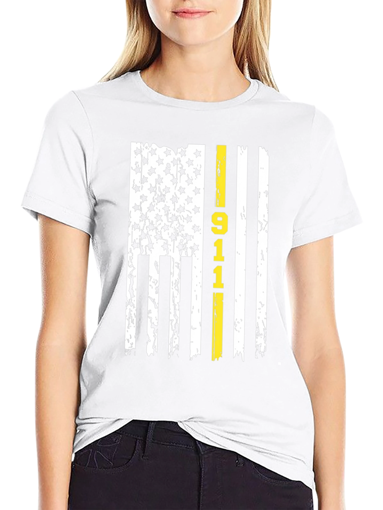 911 Dispatcher Thin Yellow Line American Flag T-Shirt