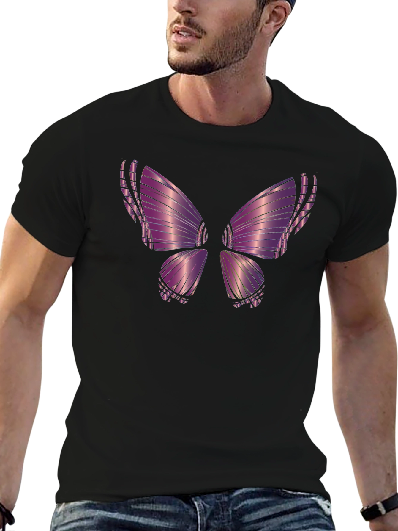 Purple Butterfly Graphic Tee - Stylish Mens T-Shirt