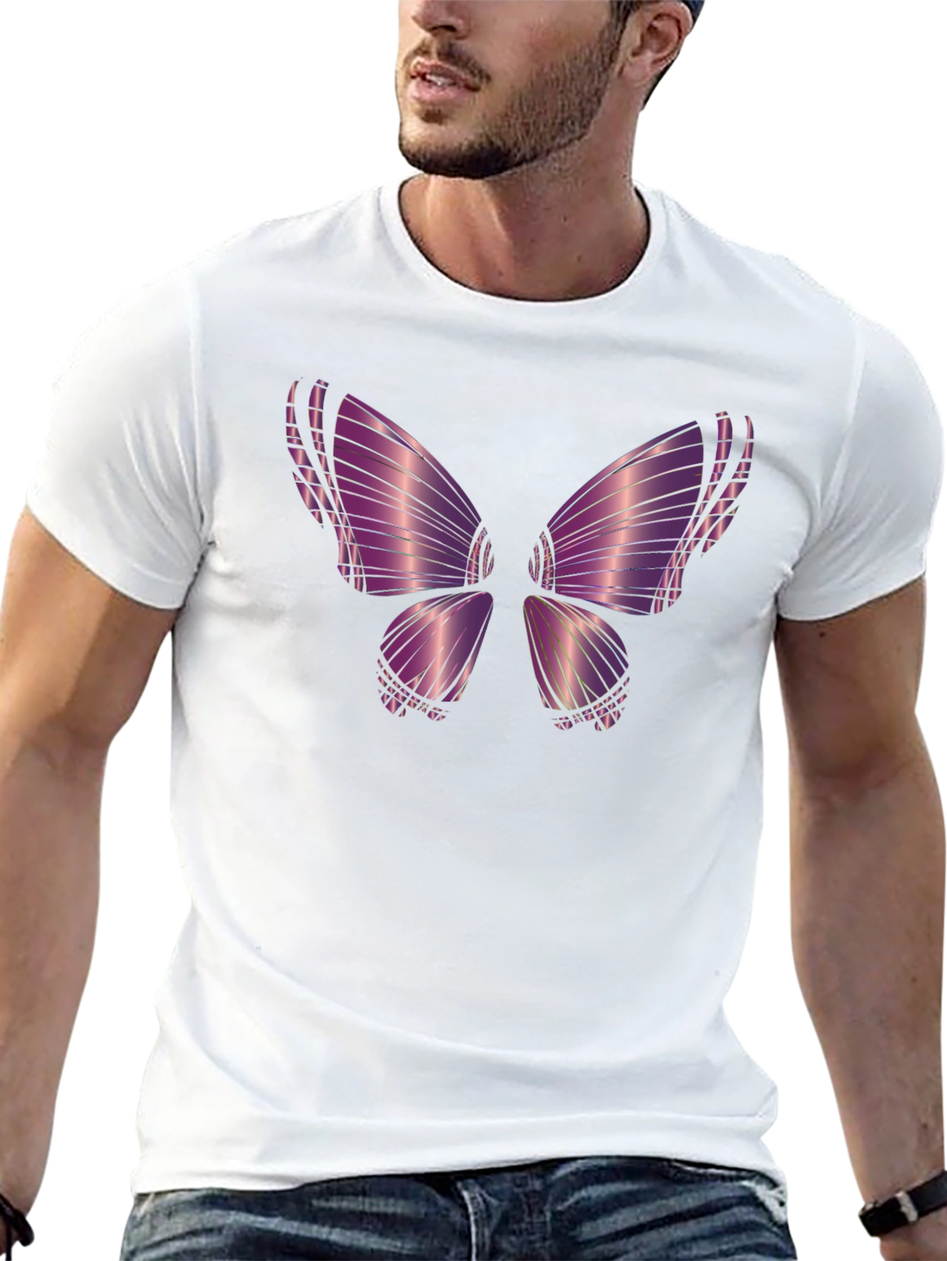 Purple Butterfly Graphic Tee - Stylish Mens T-Shirt