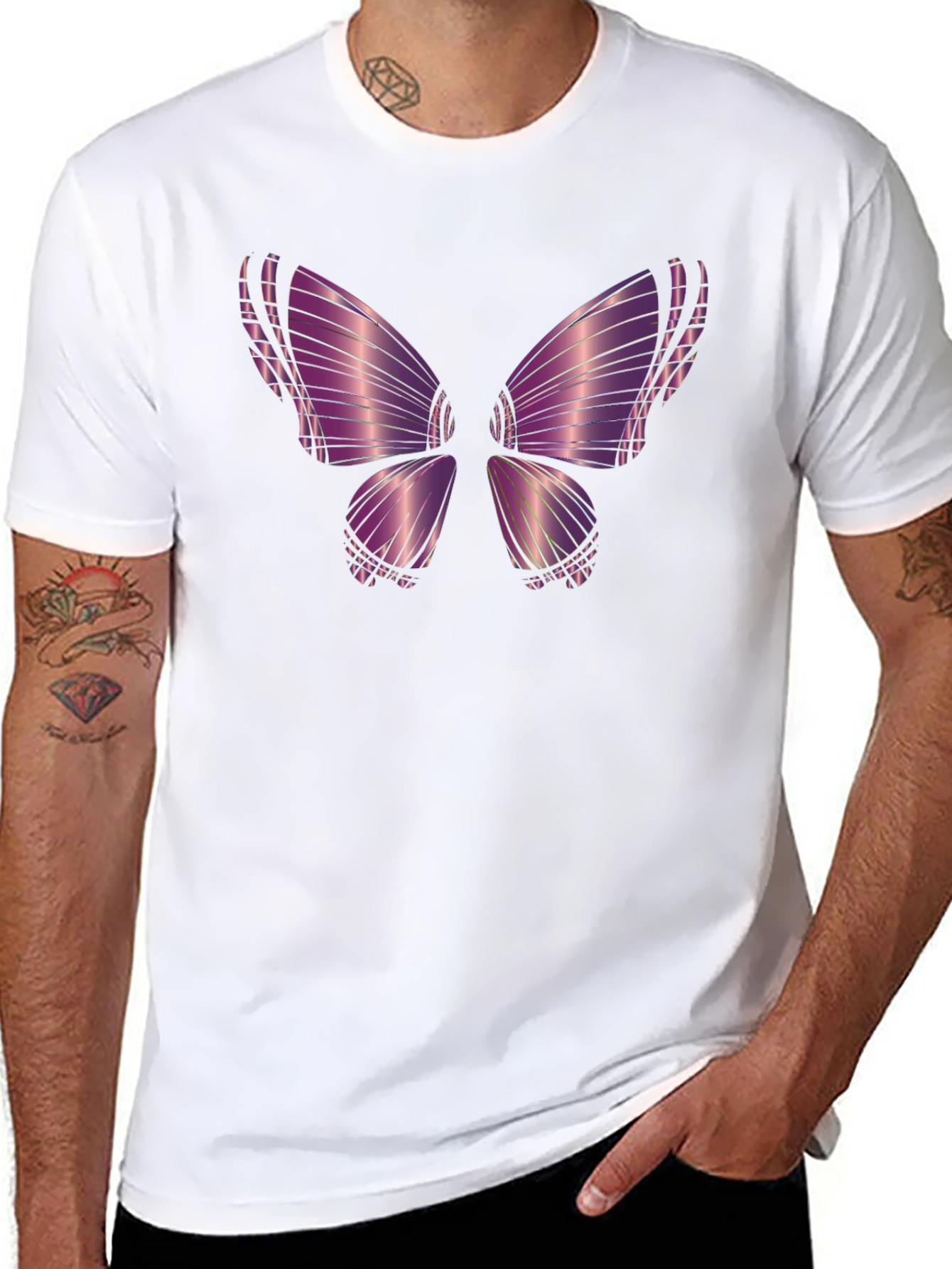 Purple Butterfly Graphic Tee - Stylish Mens T-Shirt
