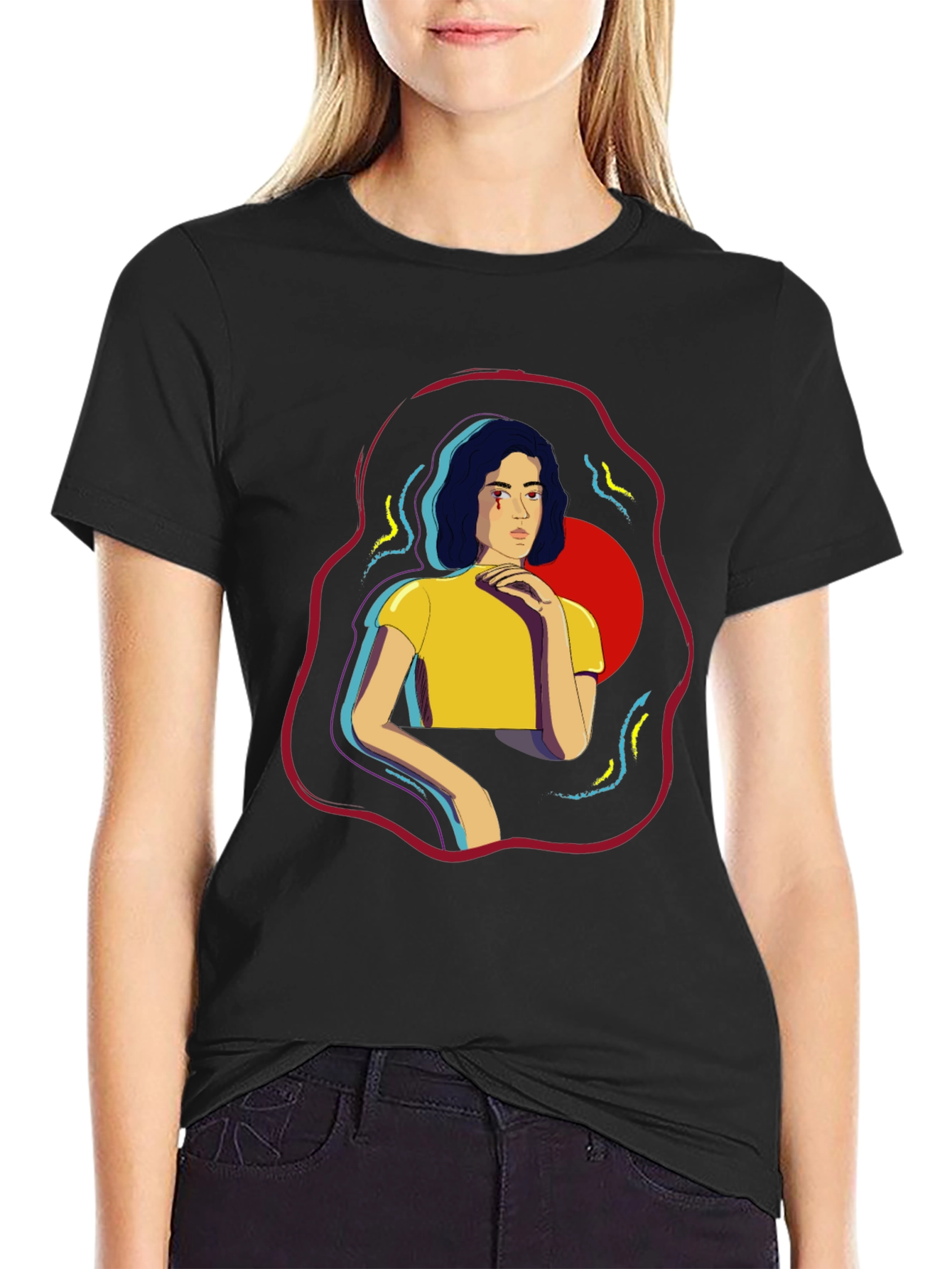 Graphic Print T-Shirt - Abstract Woman Design
