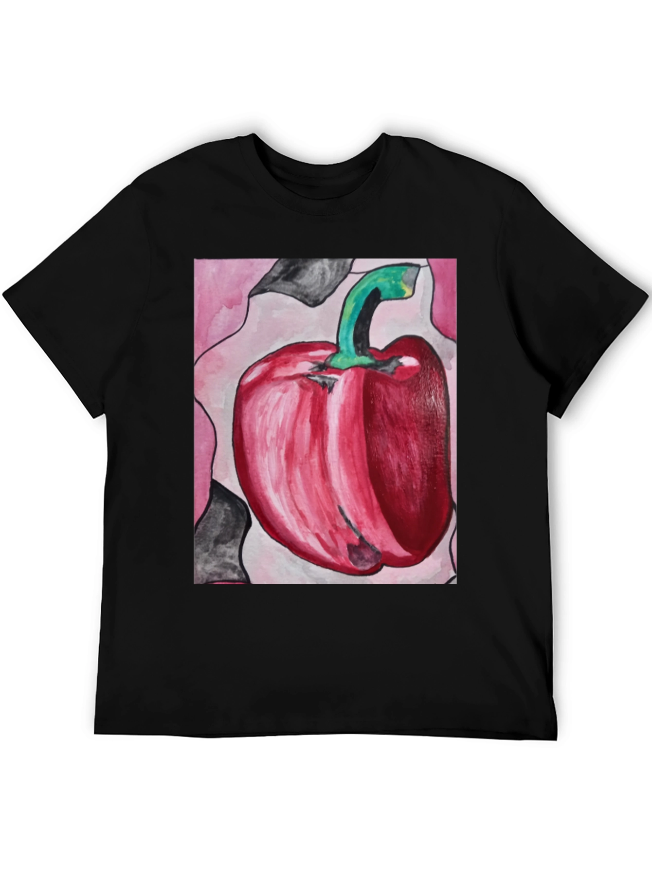 Red Pepper Art Graphic Tee - Unisex Black T-Shirt