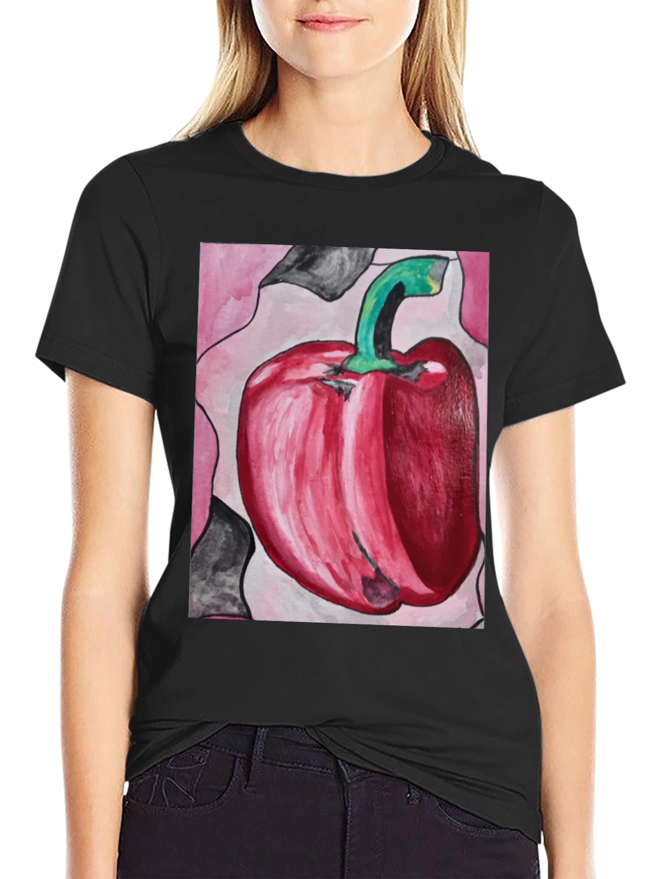 Red Pepper Art Graphic Tee - Unisex Black T-Shirt