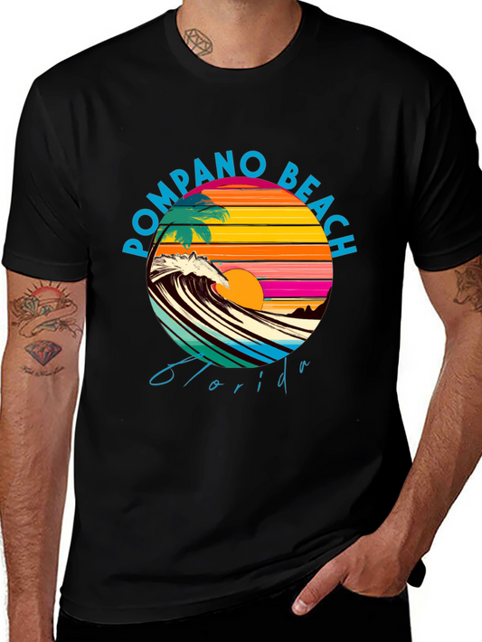 Pompano Beach Florida Graphic Tee - Retro Sunset Design
