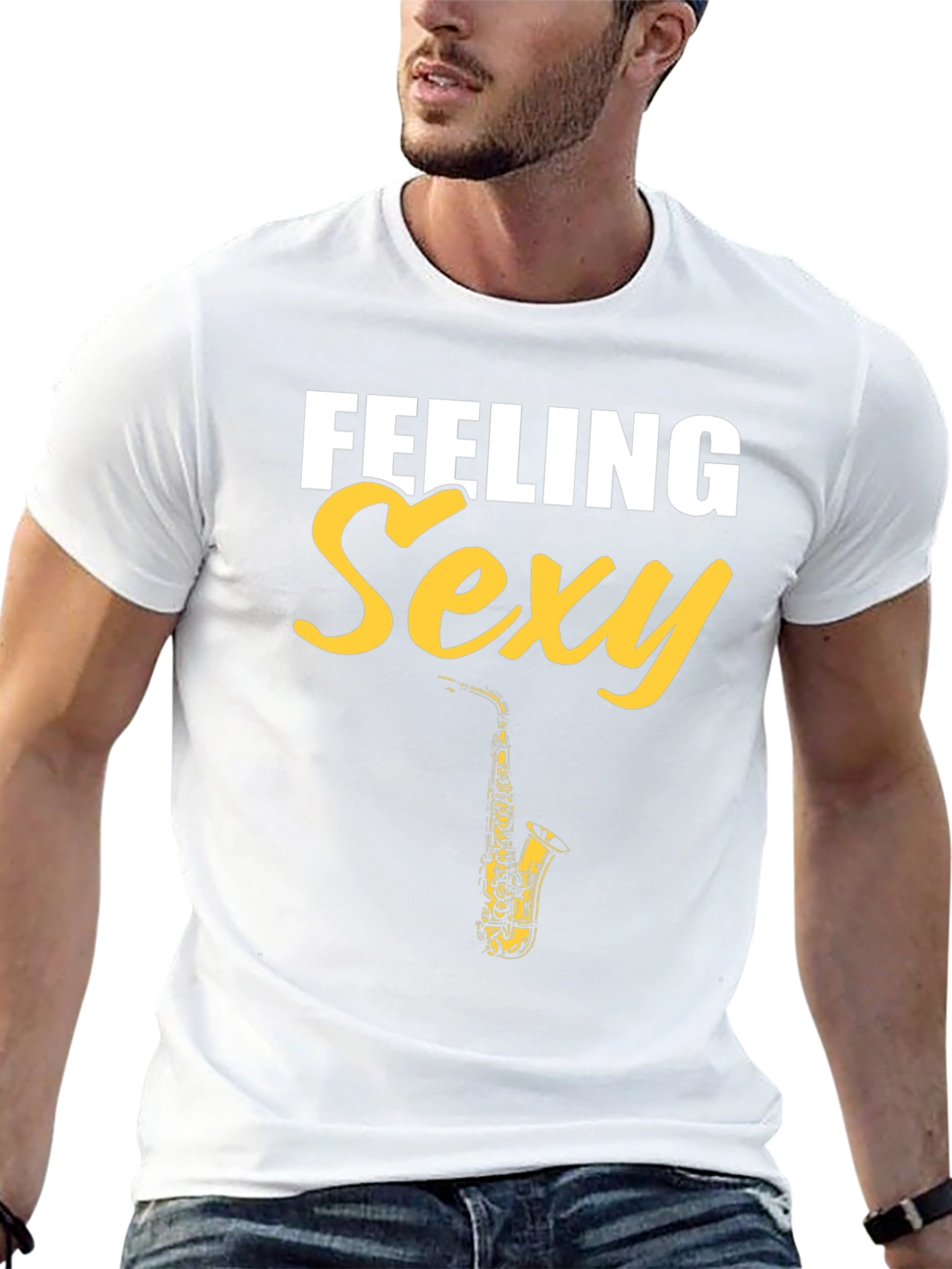 Feeling Sexy Saxophone Mens Black Graphic Tee