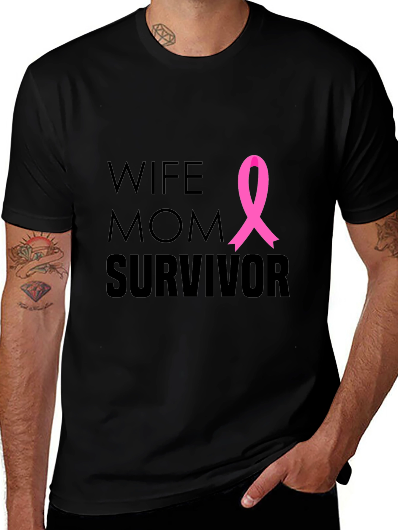 Wife Mom Survivor Breast Cancer Awareness T-Shirt