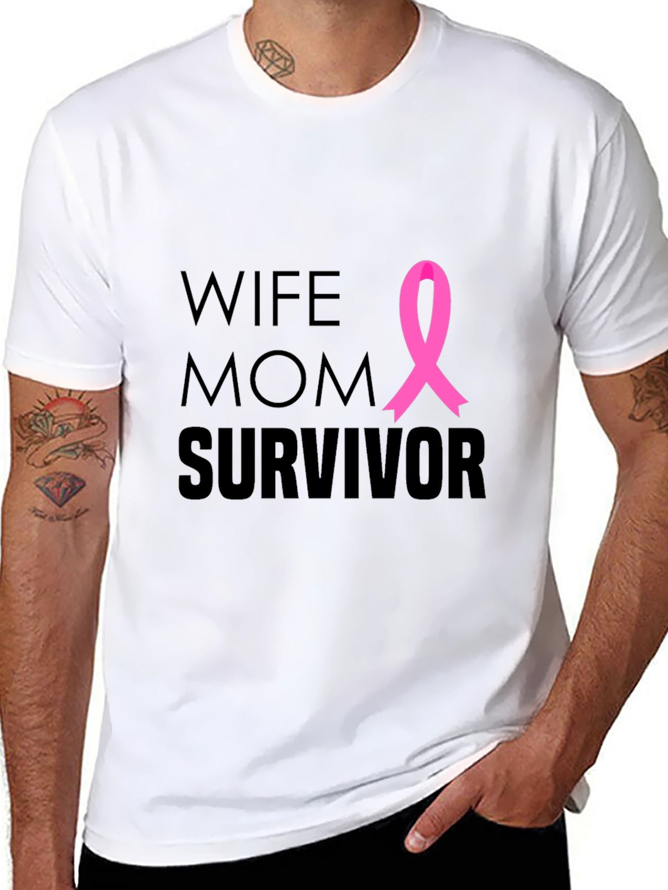 Wife Mom Survivor Breast Cancer Awareness T-Shirt
