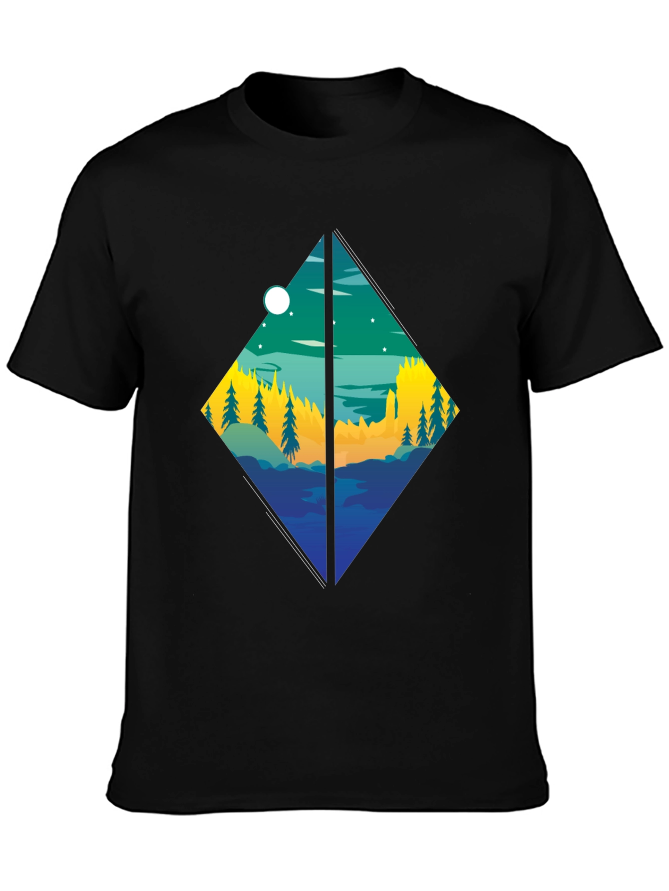 Diamond Landscape Graphic Tee - Stylish Black T-Shirt
