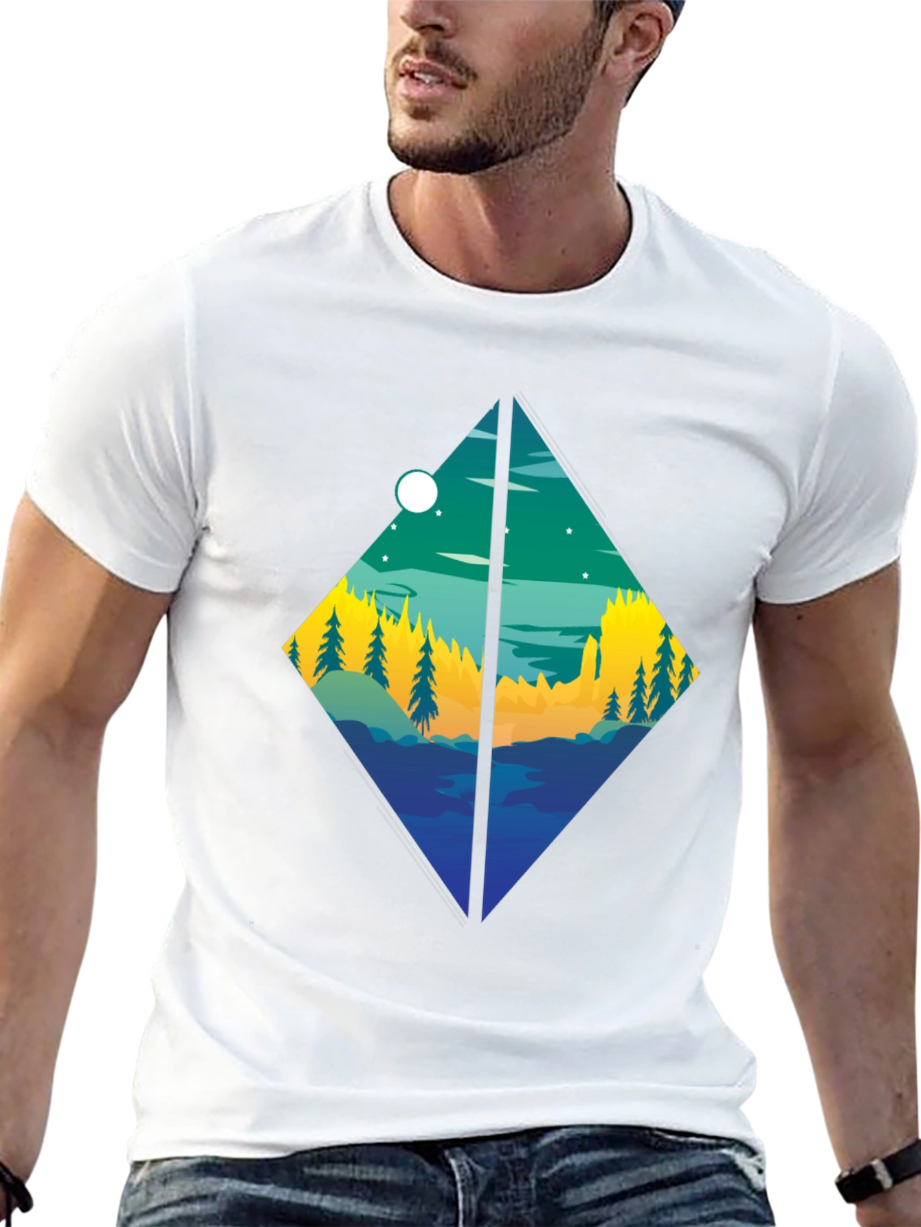 Diamond Landscape Graphic Tee - Stylish Black T-Shirt