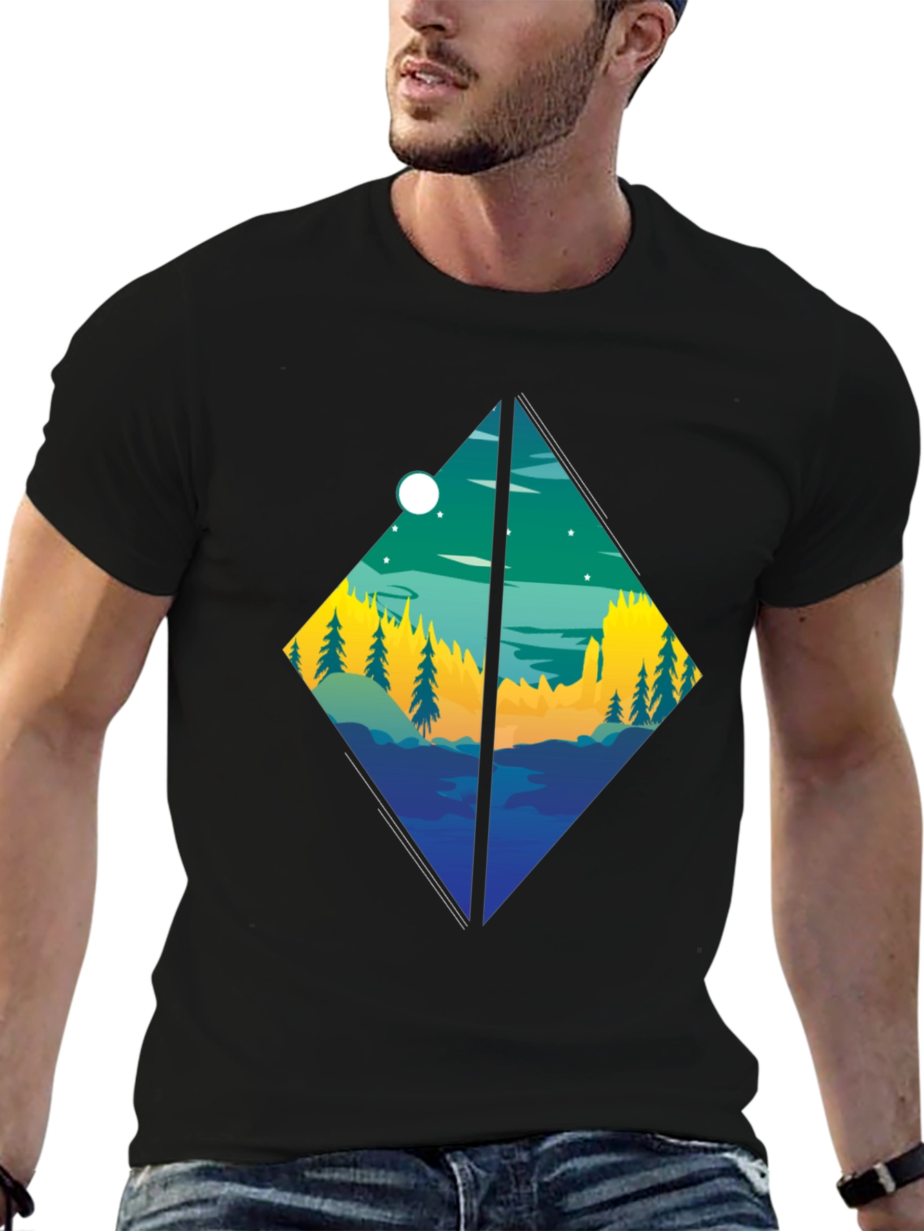 Diamond Landscape Graphic Tee - Stylish Black T-Shirt