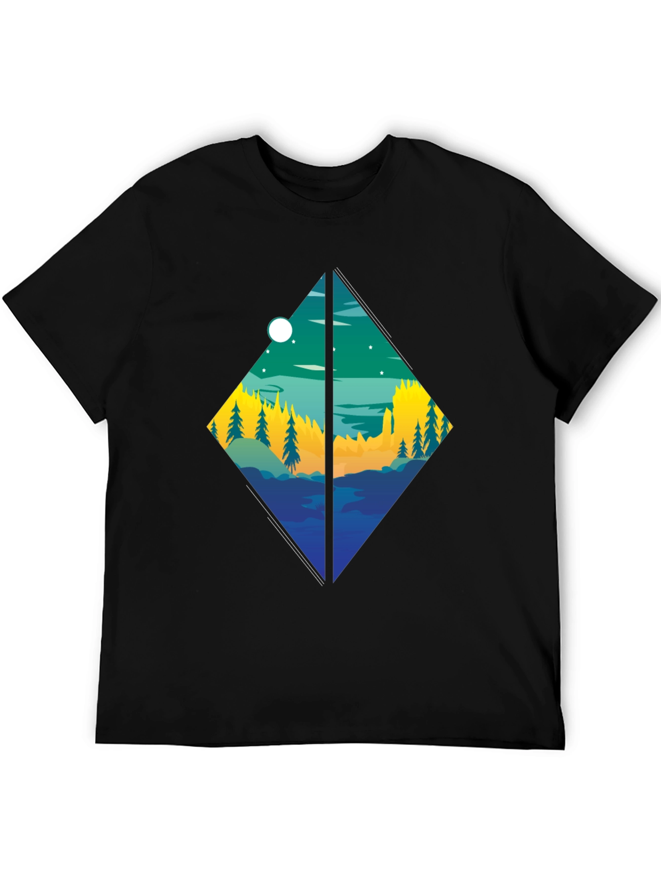 Diamond Landscape Graphic Tee - Stylish Black T-Shirt
