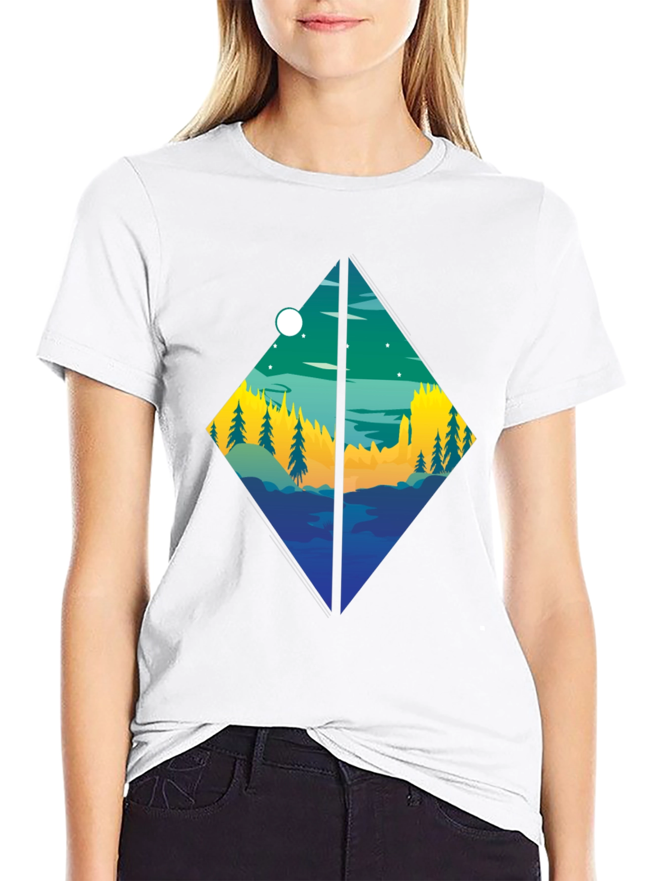 Diamond Landscape Graphic Tee - Stylish Black T-Shirt
