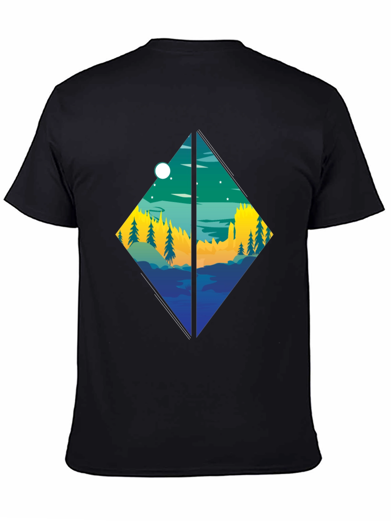Diamond Landscape Graphic Tee - Stylish Black T-Shirt