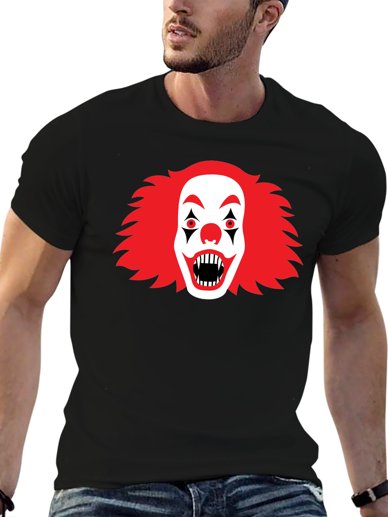 Scary Clown Graphic Tee - Black Halloween T-Shirt