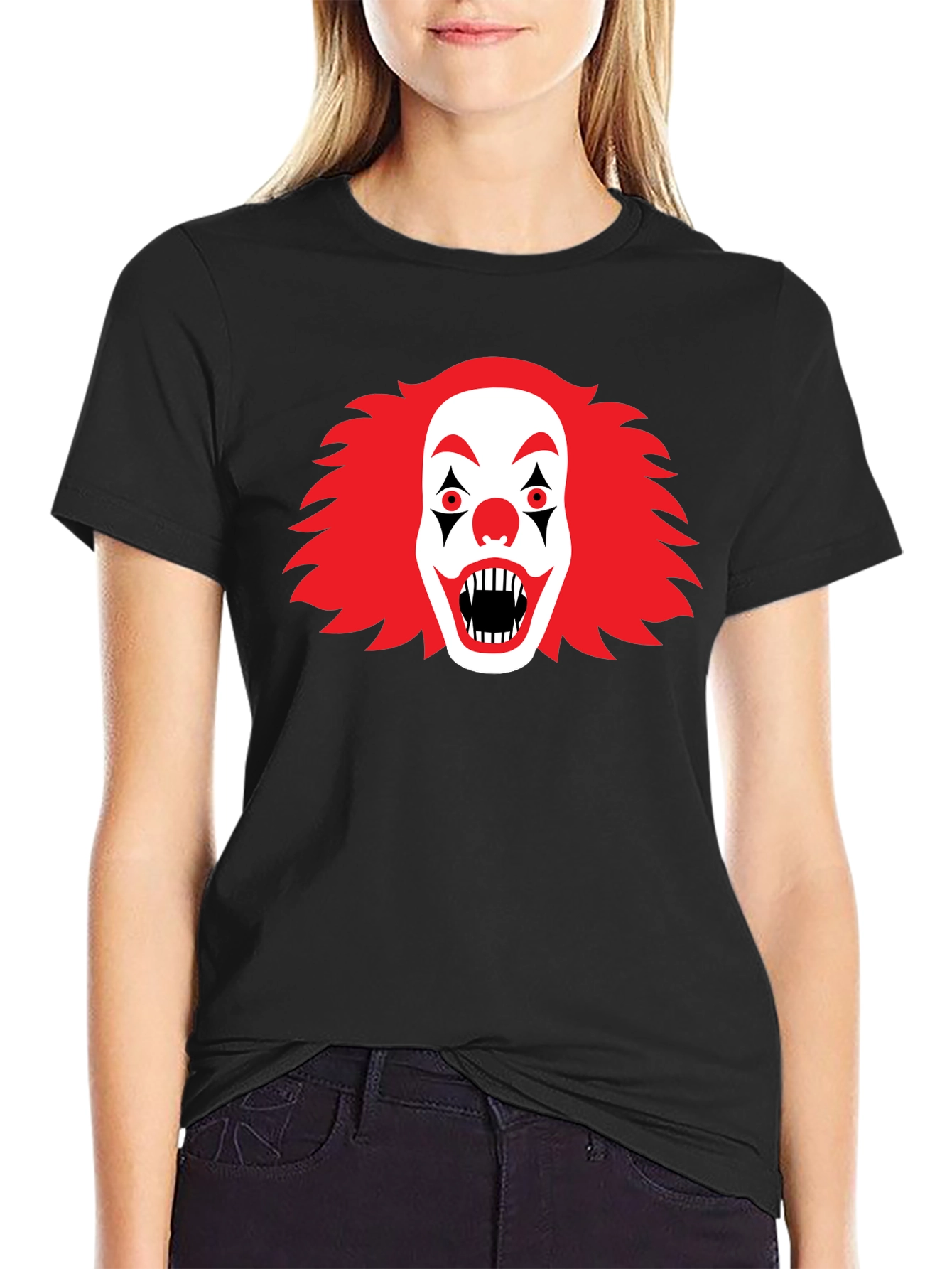 Scary Clown Graphic Tee - Black Halloween T-Shirt