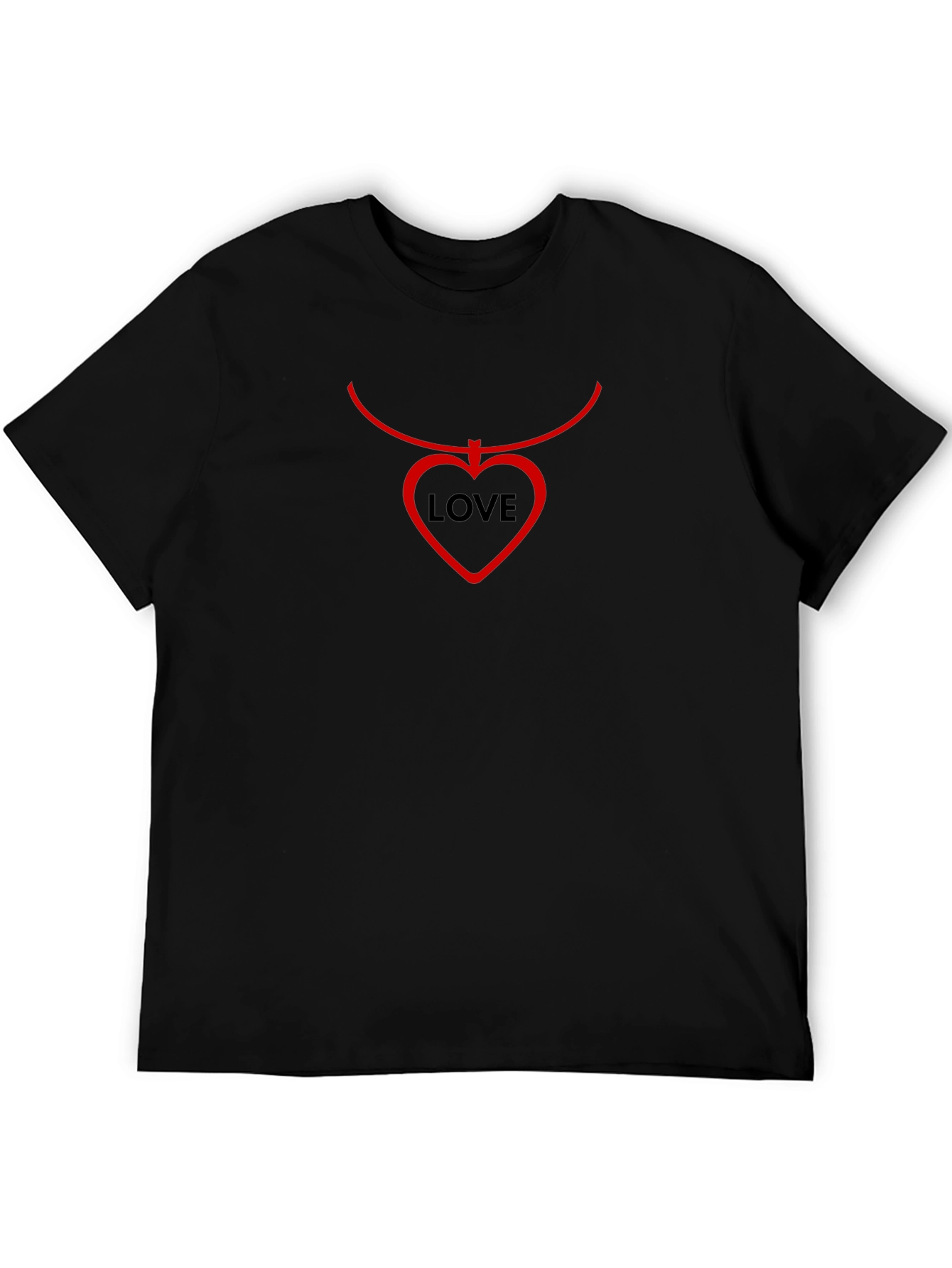Love Heart Necklace Graphic Tee - Black