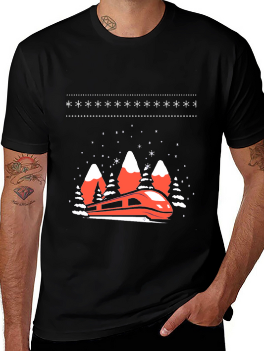 Festive Train Graphic Tee - Holiday Style
