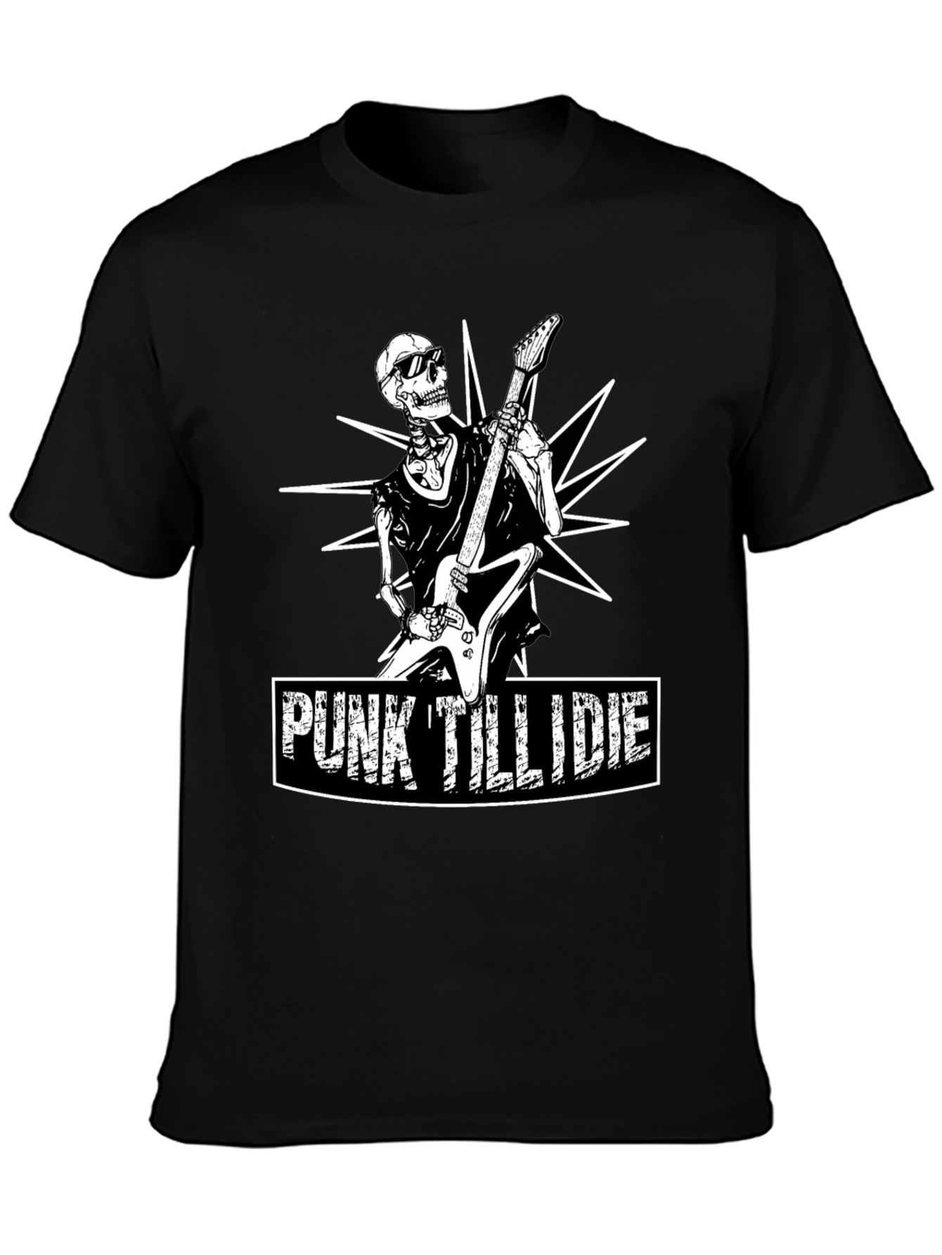 Punk Till I Die Skeleton Guitarist Graphic Tee