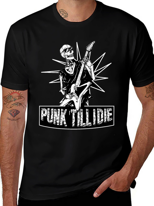 Punk Till I Die Skeleton Guitarist Graphic Tee