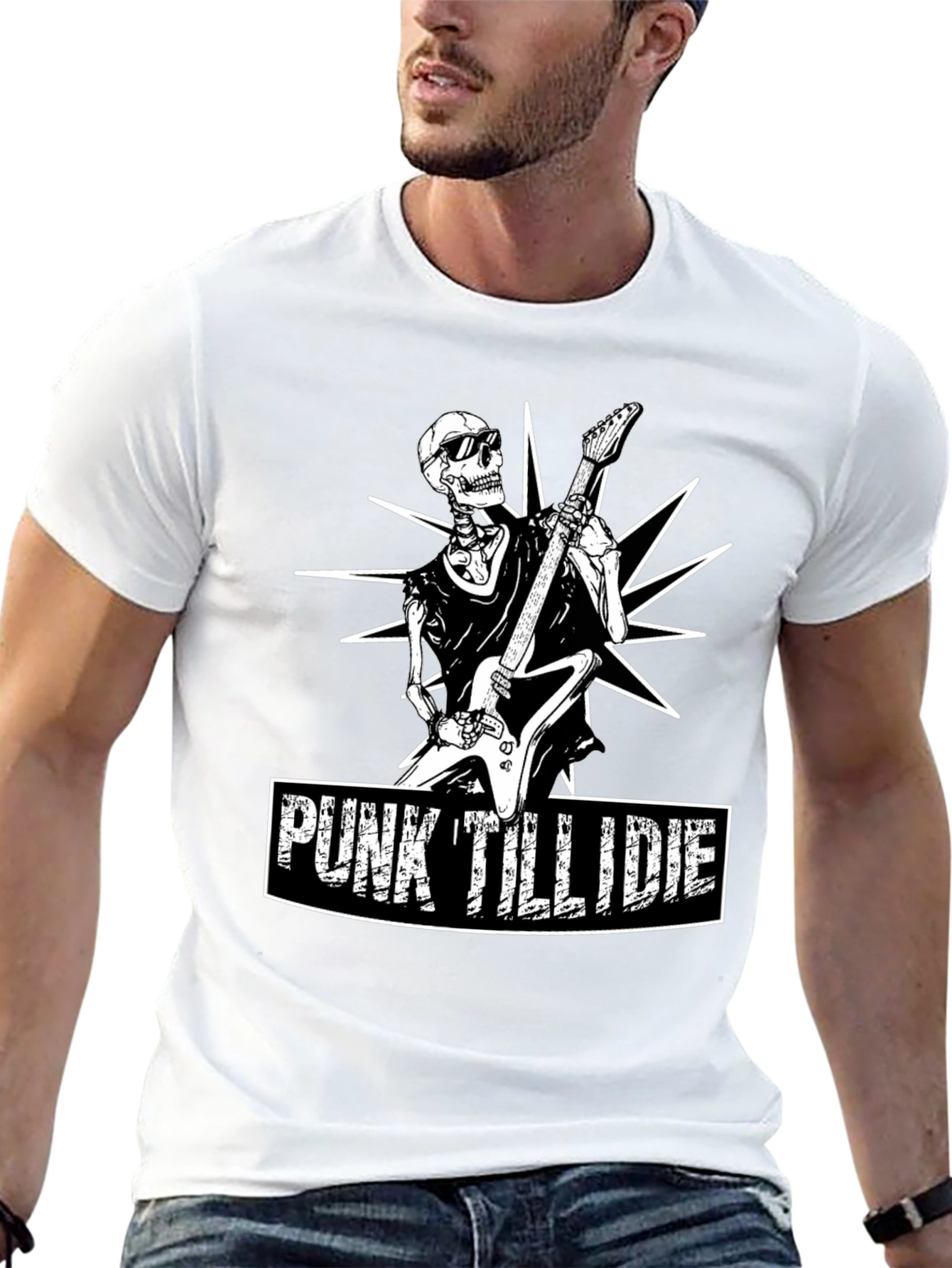 Punk Till I Die Skeleton Guitarist Graphic Tee