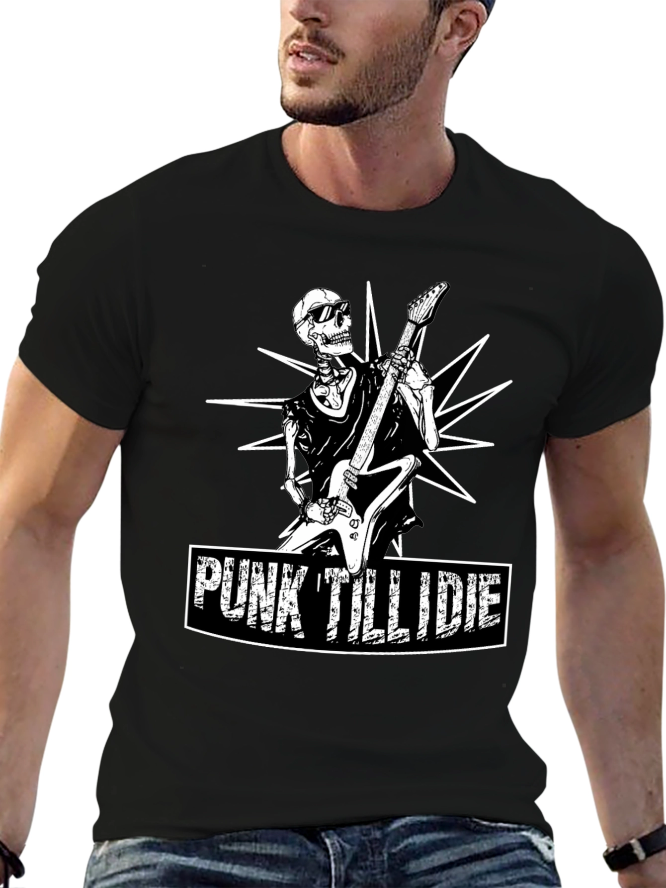 Punk Till I Die Skeleton Guitarist Graphic Tee