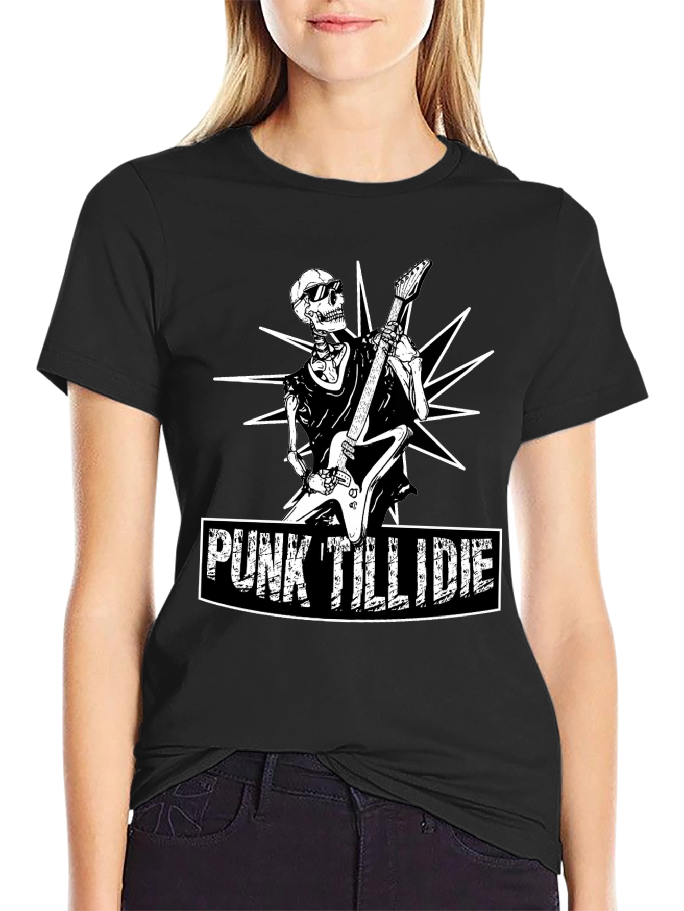 Punk Till I Die Skeleton Guitarist Graphic Tee