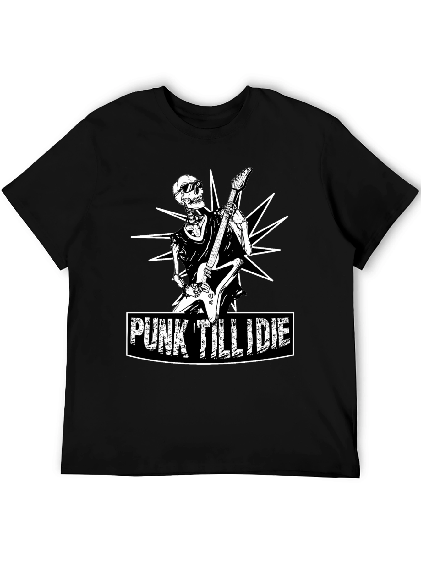 Punk Till I Die Skeleton Guitarist Graphic Tee